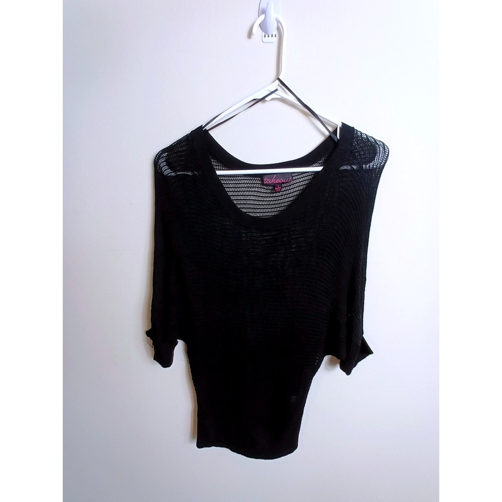 Takeout Batwing Sweater Womens Small Black Excellent Open Knit Dolman Scoop Neck